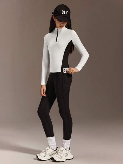 SHEIN ملابس علوية وبنطلون أسود وأبيض للمراهقات، مريح وعالي المطاطية، مناسب للرياضة والتمارين