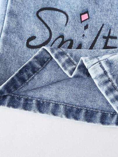 SHEIN ChillGRL بنطلون جينز للبنات الصغيرات الكاجوال الجميل، مطبوع بحرف وشكل دب ملون، غسيل فاتح مبهت، قصة مستقيمة فضفاضة، قماش ناعم ومريح، موضة الشارع، جينز بناتي