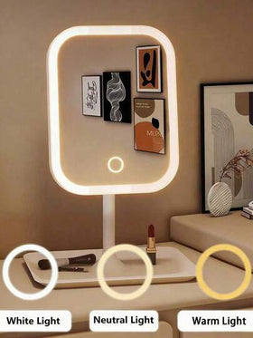 مرآة مكياج بإضاءة أمامية LED، قابلة للشحن، 3 أوضاع إضاءة، تحكم لمسي حديث، قابلة للطي والحمل، مثالية للسفر، هدية للنساء والطلاب، تصميم أنيق
