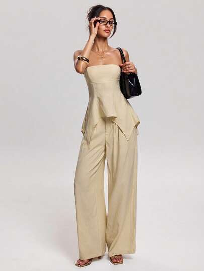 SHEIN BAE بدلة أنبوبة ذات لون أحادي مع حافة غير متماثلة للنساء