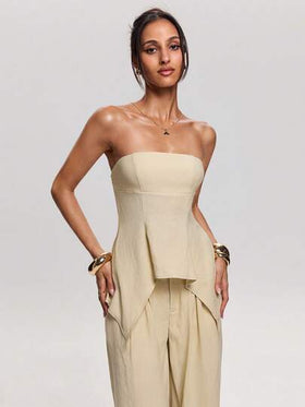 SHEIN BAE بدلة أنبوبة ذات لون أحادي مع حافة غير متماثلة للنساء