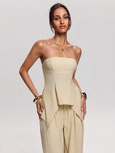 SHEIN BAE بدلة أنبوبة ذات لون أحادي مع حافة غير متماثلة للنساء