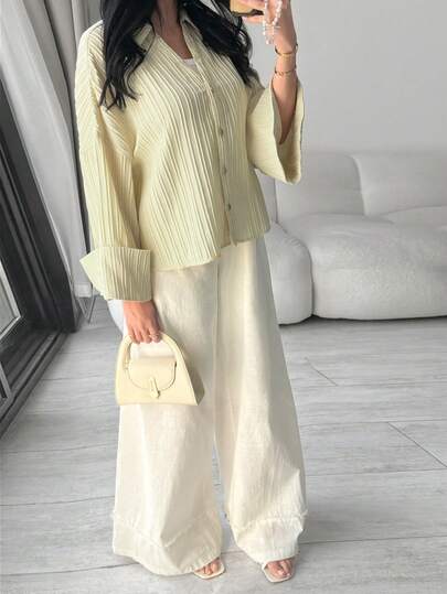 Modelyn قميص نسائي بأكمام طويلة منسدلة وأحادي الصدر بتصميم فضفاض وبلون أحادي
