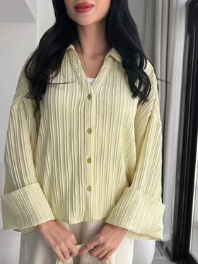 Modelyn قميص نسائي بأكمام طويلة منسدلة وأحادي الصدر بتصميم فضفاض وبلون أحادي