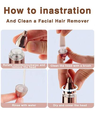 GENAI إزالة شعر الوجه المحمول للنساء، ماكينة تشذيب الحواجب والحلاقة الوجه 2 في 1، تصميم قابل للشحن لطيف