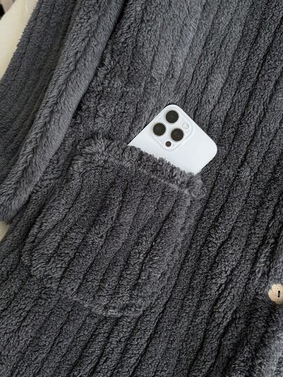 SHEIN EZwear معطف فليس قابل للعكس رمادي داكن