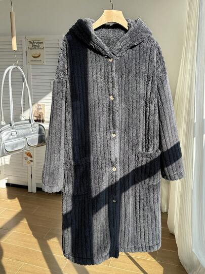 SHEIN EZwear معطف فليس قابل للعكس رمادي داكن