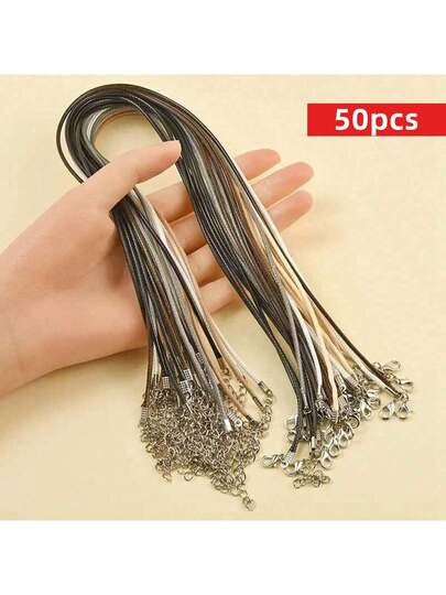 Yiwu Qiyou Accessories Co., LTD 50 قطعة سلسلة جلد أسود مضفر قابلة للتعديل 45 سم سلك شمع DIY قلادة يدوية قفل سحاب مجوهرات