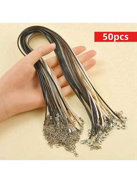 Yiwu Qiyou Accessories Co., LTD 50 قطعة سلسلة جلد أسود مضفر قابلة للتعديل 45 سم سلك شمع DIY قلادة يدوية قفل سحاب مجوهرات
