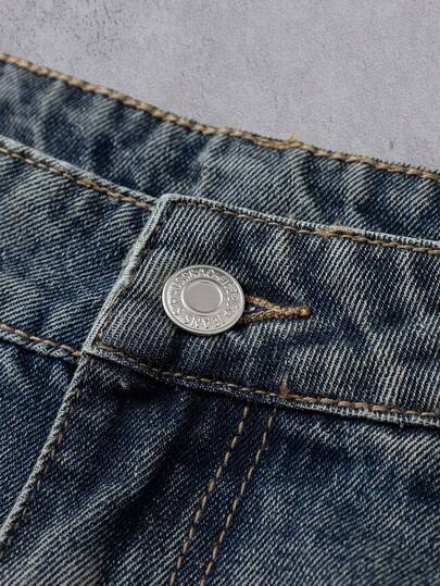 Manfinity Denimwave جينز واسع الساق مغسول فضفاض متعدد الطبقات مع شراريب بتصميم أمريكي كلاسيكي