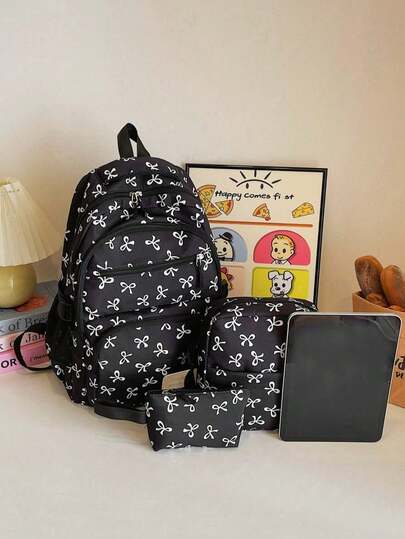 حقيبة ظهر مطبوعة بنمط الربطة الفراشية، مناسبة لطلاب المدارس الابتدائية والمتوسطة والثانوية، حقيبة للكمبيوتر المحمول