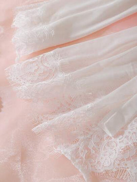 DelicateAllure ثوب نوم نسائي بأكمام واسعة مزين بالدانتيل والشبك الجذاب لعيد الحب