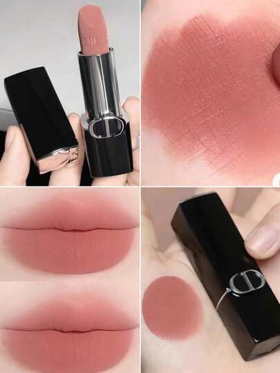 Dior #100 أحمر شفاه، ملمس مخمل، لون شاي اللوز الحليبي، أحمر شفاه مطفي طويل الأمد، بيج عاري، ملمس مخملي، حجم للسفر، 1.5 جرام/0.05 أونصة