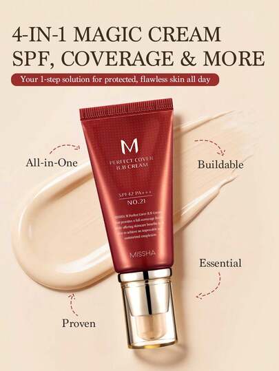Missha كريم BB من ميشا بتغطية كاملة، مضاد للشيخوخة SPF42 - ميشا إم بيرفكت كفر، 50 مل - تغطية كاملة طويلة الأمد، مرطب، مكياج بشرة خالية من العيوب، كريم CC، كريم تفتيح الوجه مرطب ضروريات العطلات الأساسية، هدايا عيد الميلاد للنساء، ماركة أزياء فاخرة مكياج لل