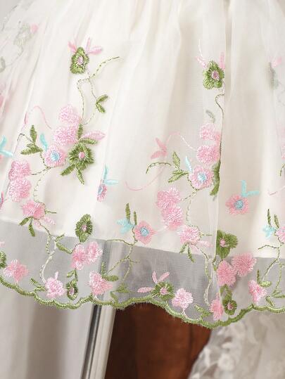 Souflis Souflis فستان أنيق للأطفال الرضع والصغار من عمر 0-3 سنوات، فستان ربيعي/صيفي أميري بأكمام منفوشة من الشبك الزهري باللون الوردي