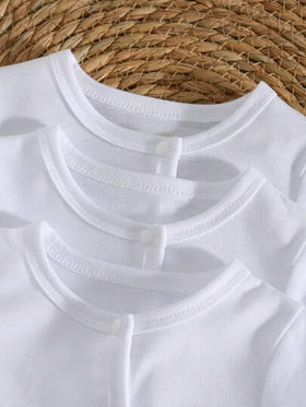 SHEIN Vintaside Kids 3 قطع/مجموعة جمبسوت رضيع حديث الولادة، جمبسوت قطعة واحدة كاملة بأكمام طويلة وأقدام، بيجاما