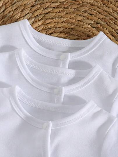 SHEIN Vintaside Kids 3 قطع/مجموعة جمبسوت رضيع حديث الولادة، جمبسوت قطعة واحدة كاملة بأكمام طويلة وأقدام، بيجاما