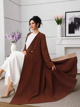 Al Najma عباءة عربية طويلة بنية داكنة ذات ملمس كاجوال للنساء، خريف/شتاء