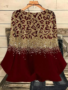 EMERY ROSE قميص نسائي كاجوال بطبعات كاملة الجسم وياقة مستديرة وأكمام ثلاثة أرباع فضفاض، مناسب للخريف والشتاء