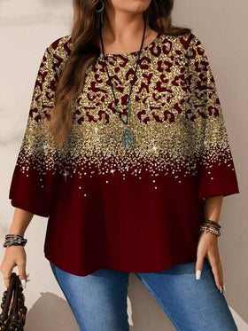 EMERY ROSE قميص نسائي كاجوال بطبعات كاملة الجسم وياقة مستديرة وأكمام ثلاثة أرباع فضفاض، مناسب للخريف والشتاء