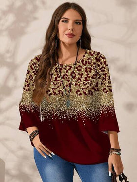 EMERY ROSE قميص نسائي كاجوال بطبعات كاملة الجسم وياقة مستديرة وأكمام ثلاثة أرباع فضفاض، مناسب للخريف والشتاء