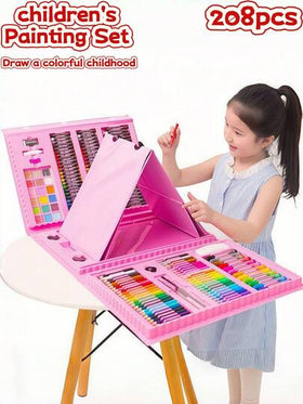 208/150/86 قطعة مجموعة رسم للأطفال، تشمل أقلام تلوين مائية، أدوات رسم، أقلام ملونة، أقلام شمع، ألوان زيتية، كتل ألوان، صندوق فني، أقلام ملونة، مجموعة كاملة من فرش الرسم، علبة هدايا، مثالية للرسومات الملونة للأطفال، هدية عيد ميلاد وعيد الميلاد رائعة