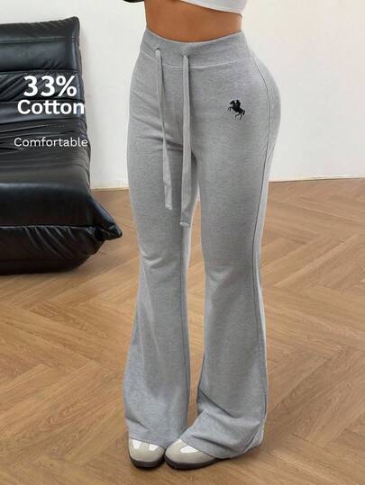 SHEIN EZwear بنطلون نسائي بأربطة مطرزة، تصميم عصري مناسب للصيف