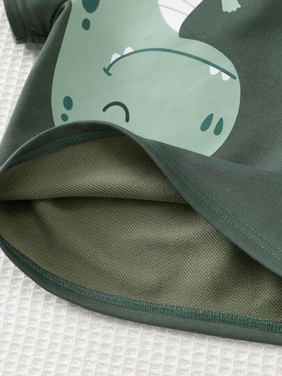 Cozy Pixies مجموعة ملابس علوية بأكمام قصيرة وبنطال بخصر مطاطي للأطفال الصبيان بطبعة ديناصور كرتونية محبوكة ناعمة، قطعتان