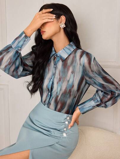 Modelyn رمضان قميص نسائي ذو ياقة منقلبة وأزرار أمامية، أنيق وعملي، بأكمام طويلة، مناسب للإجازات
