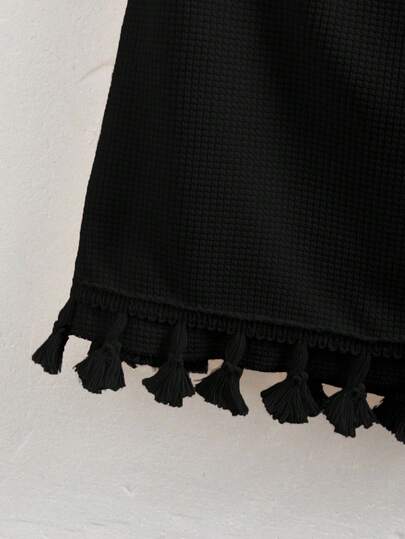 SHEIN Elladie kids طقم ملابس علوية كامي بحاشية غير متماثلة وتنورة بحاشية شرابة قطعتين للفتيات الصغيرات