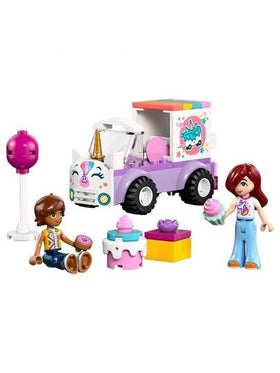 LEGO مكعبات بناء (مكعبات بناء) سلسلة الأصدقاء شاحنة توصيل كعكة وحيد القرن، لعبة مكعبات بناء، مناسبة للبنات والأولاد فوق 4 سنوات، تتضمن الشخصيات الصغيرة بايزلي وليو والإكسسوارات، فكرة هدية عيد ميلاد، 42675