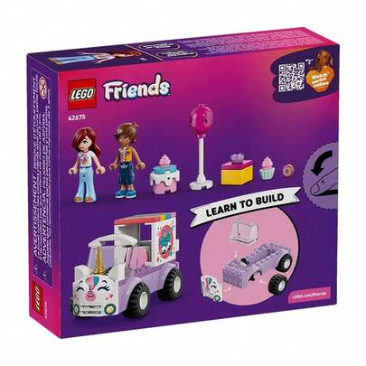 LEGO مكعبات بناء (مكعبات بناء) سلسلة الأصدقاء شاحنة توصيل كعكة وحيد القرن، لعبة مكعبات بناء، مناسبة للبنات والأولاد فوق 4 سنوات، تتضمن الشخصيات الصغيرة بايزلي وليو والإكسسوارات، فكرة هدية عيد ميلاد، 42675