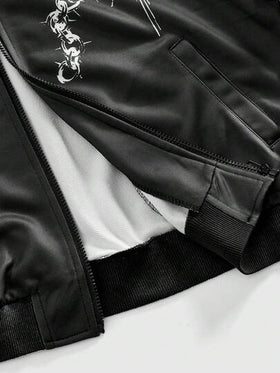 ROMWE MEN Goth جاكيت رجالية مطبوعة بالجمجمة مع سحاب على الياقة