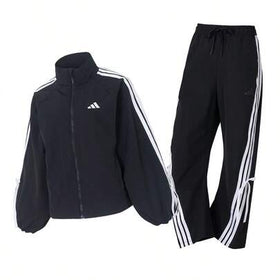 Adidas طقم رياضي نسائي: جاكيت بياقة عالية + بنطال. فضفاض ومريح وبسيط، مناسب للارتداء اليومي. بنطال خفيف الوزن وفضفاض مناسب للتنقلات الخارجية.