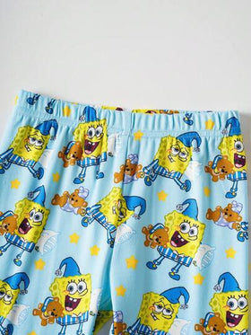 SpongeBob SquarePants | SHEIN طقم بيجاما بتصميم كرتوني للأولاد، تتكون من ملابس علوية بياقة طاقم وأكمام طويلة وبنطلون مناسب للقياس