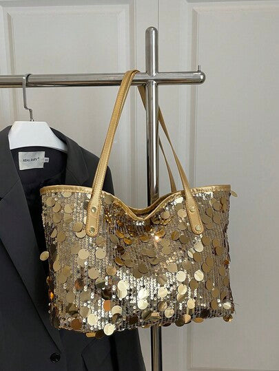 حقيبة دلو مرصعة بالترتر موديل 2025 للنساء، حقيبة كتف صغيرة فريدة، حقيبة تسوق متعددة الاستخدامات ذات سعة كبيرة