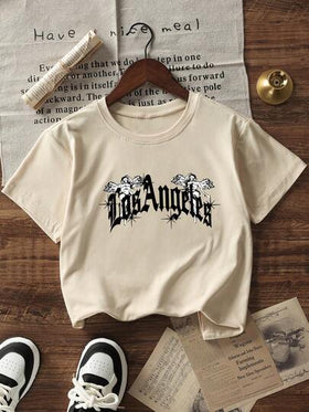 ملابس علوية قصير الأكمام بطباعة عادية للأولاد المراهقين، لون أسود، رقبة طاقم، قمصان صيفية