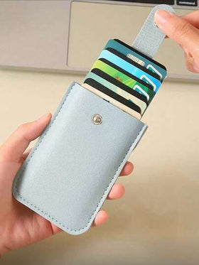 1 حامل بطاقات ائتمان بتصميم محفظة، حافظة بطاقات رفيعة جداً مانعة للتشويش RFID من جلد PU، محفظة جيب محمولة بلون أحادي مع زر وفتحات قابلة للطي للبطاقات، مناسبة للنساء كمنظم للسفر، حقيبة مستحضرات التجميل، حقيبة سفر، صندوق تخزين سعة كبيرة للأحمر شفاه، فرش الم