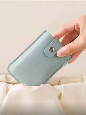 1 حامل بطاقات ائتمان بتصميم محفظة، حافظة بطاقات رفيعة جداً مانعة للتشويش RFID من جلد PU، محفظة جيب محمولة بلون أحادي مع زر وفتحات قابلة للطي للبطاقات، مناسبة للنساء كمنظم للسفر، حقيبة مستحضرات التجميل، حقيبة سفر، صندوق تخزين سعة كبيرة للأحمر شفاه، فرش الم