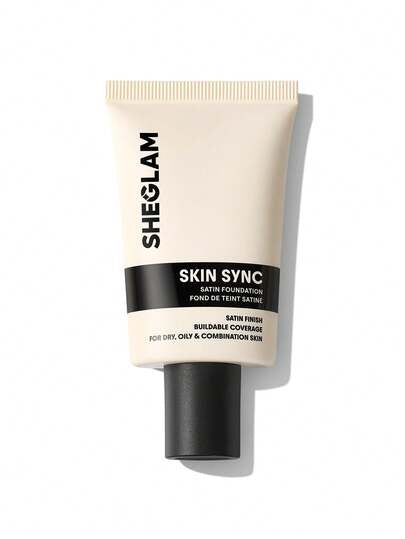 SHEGLAM Skin Sync Satin كريم أساس-Nude علامة تجارية جمال مكياج ميكب مستحضرات تجميل للنساء الفتيات مثالي لفصل الشتاء الربيع مثالي ل- Y2K أزياء أنيقة رمضان هدية حفلة جاهز أفضل لون