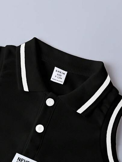 SHEIN مجموعة ملابس علوية بولو أكمام قصيرة وشورت مضلع للأطفال الرضع والصغار، مناسبة للاستخدام اليومي والرياضة والمنزل، من قطعتين، للأولاد الرضع من عمر 3 أشهر إلى 3 سنوات