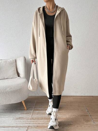SHEIN EZwear معطف أخضر زيتوني مبطن بالحرارة، للنساء، خريف/شتاء