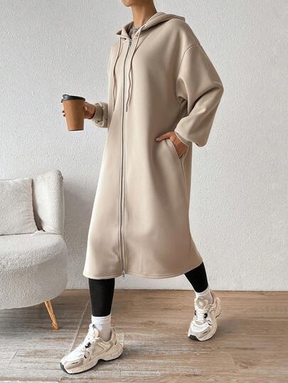 SHEIN EZwear معطف أخضر زيتوني مبطن بالحرارة، للنساء، خريف/شتاء