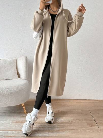 SHEIN EZwear معطف أخضر زيتوني مبطن بالحرارة، للنساء، خريف/شتاء