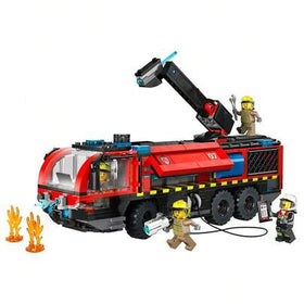 LEGO شاحنة إطفاء مطار ليغو سيتي لعبة بناء للأطفال - مركبة طوارئ تظاهرية للأولاد والبنات، من عمر 7 سنوات فما فوق - سيارة إطفاء لعبة مع 4 شخصيات صغيرة لرجال الإطفاء - فكرة هدية لأعياد الميلاد - 60499