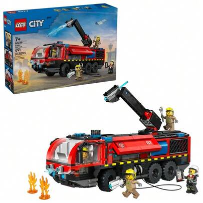LEGO شاحنة إطفاء مطار ليغو سيتي لعبة بناء للأطفال - مركبة طوارئ تظاهرية للأولاد والبنات، من عمر 7 سنوات فما فوق - سيارة إطفاء لعبة مع 4 شخصيات صغيرة لرجال الإطفاء - فكرة هدية لأعياد الميلاد - 60499