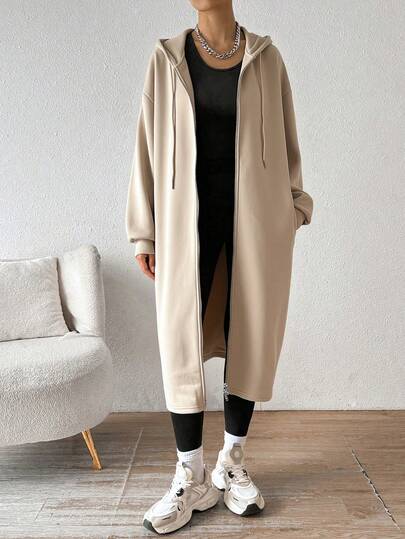 SHEIN EZwear معطف أخضر زيتوني مبطن بالحرارة، للنساء، خريف/شتاء
