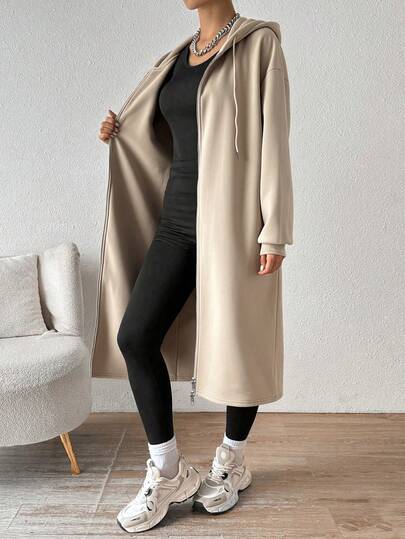 SHEIN EZwear معطف أخضر زيتوني مبطن بالحرارة، للنساء، خريف/شتاء