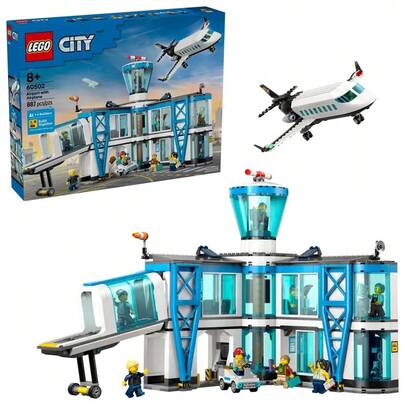 LEGO طقم لعبة مكعبات بناء مطار المدينة - لعبة بناء للأطفال - مجموعة لعب تظاهر بالسفر مناسبة للأولاد والبنات من عمر 8 سنوات فما فوق - تشمل 9 شخصيات صغيرة - هدية عيد ميلاد إبداعية - 60502