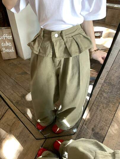 DAZY سراويل جينز نسائية كاجوال فضفاضة مع حافة مكسرة